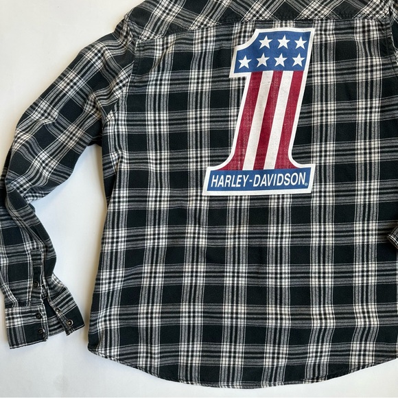 Harley-Davidson Women’s Black Plaid Flannel Button Up One 1 XL - Picture 8 of 11